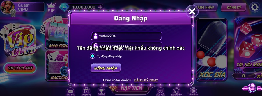 Tài khoản Vipclub bị khóa